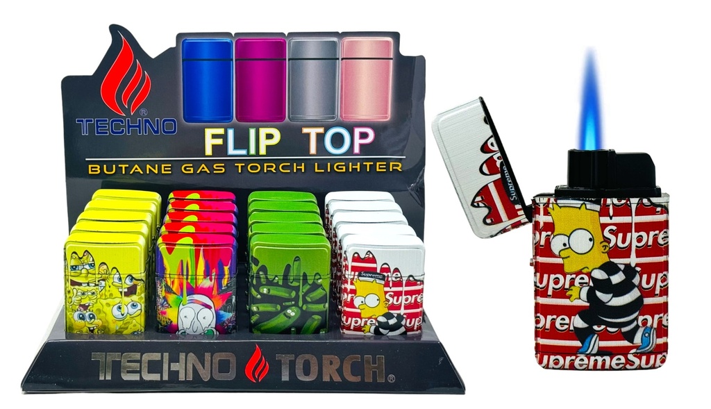TECHNO TORCH #19607-DRIP1 SUPREME DESIGN FLIP TOP TORCH LIGHTERS BOX OF 20